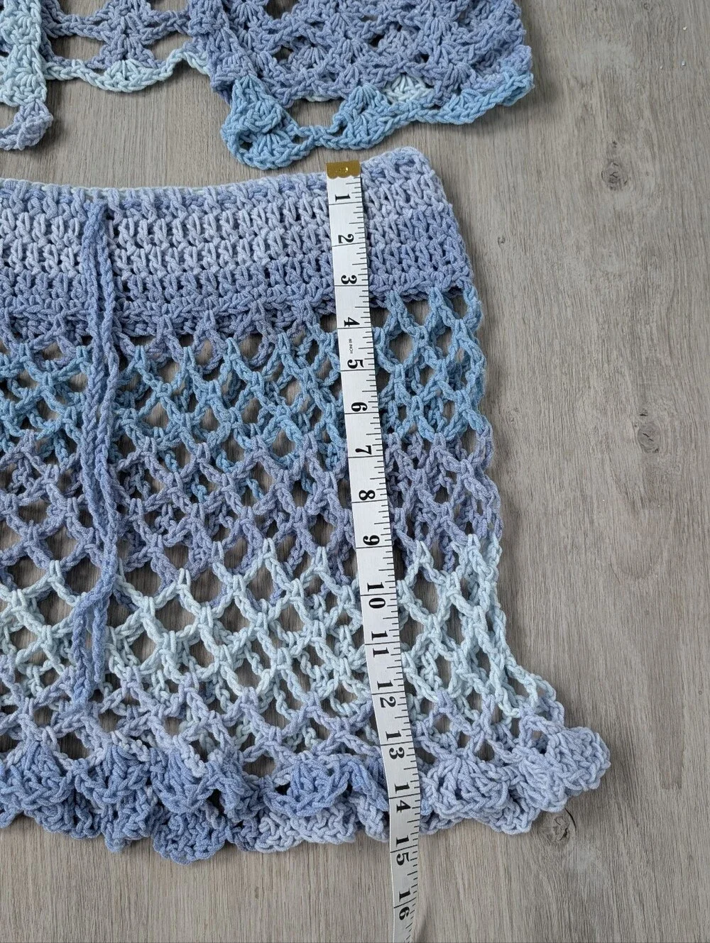 Handmade Boho Festival Crochet Blue Ombré 3-piece Swim Cover Up Set S-M - Picture 8 of 8